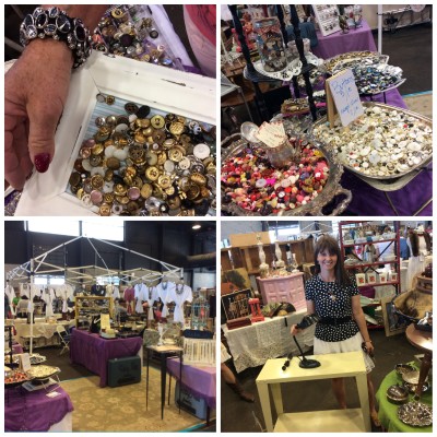 Judy bought these hard to find small metal buttons for her crochet bracelets. Aimee bought this little table and lamb from my sister Jens booth. 