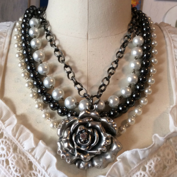 Black Rose Beaded Bib Necklace