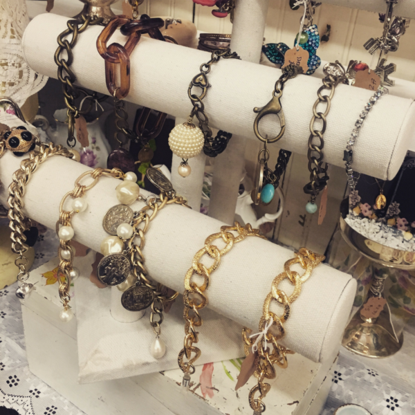 Bracelets on display at Sweet Salvage